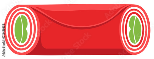 Rolled Up Red Fabric with Green Center and White Stripes