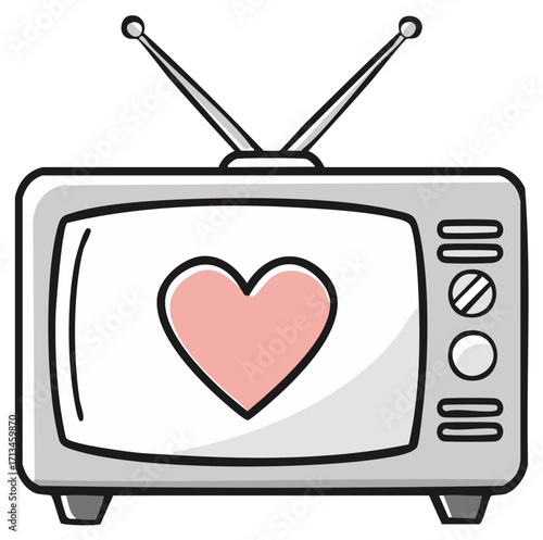 Retro Television Displaying a Soft Pink Heart Symbol