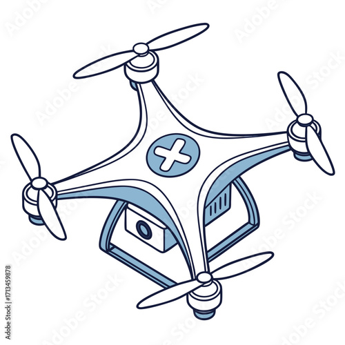 Modern medical drone with a cross symbol for healthcare delivery and emergency response services illustration