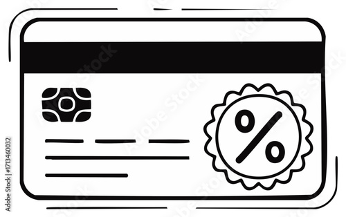 Credit card with percentage discount sign, icon. Shopping, financial, or promotional concept.