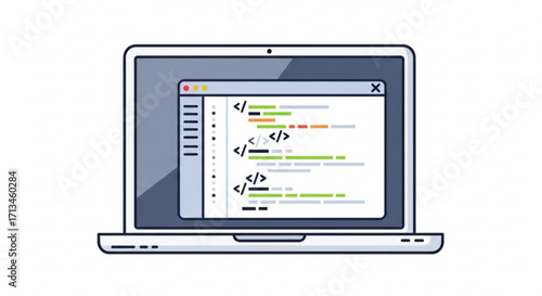 Laptop with code editor software development application for web design programming and coding project 100