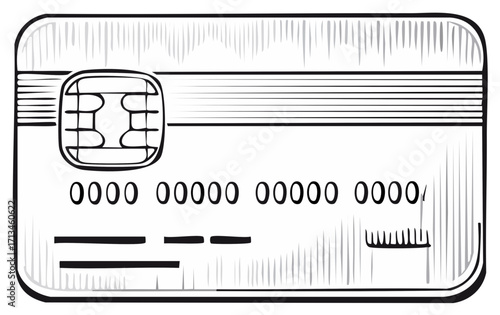 Sketch style credit card with chip and account numbers