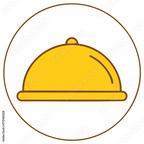 Golden Cloche Serving Dish Illustration, Food Service Dome Icon, Minimalist Design