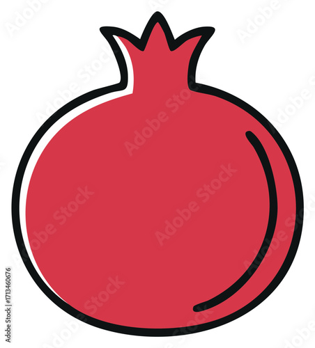 Stylized Red Pomegranate Illustration with Black Outline Fresh Fruit Healthy Eating Food Source