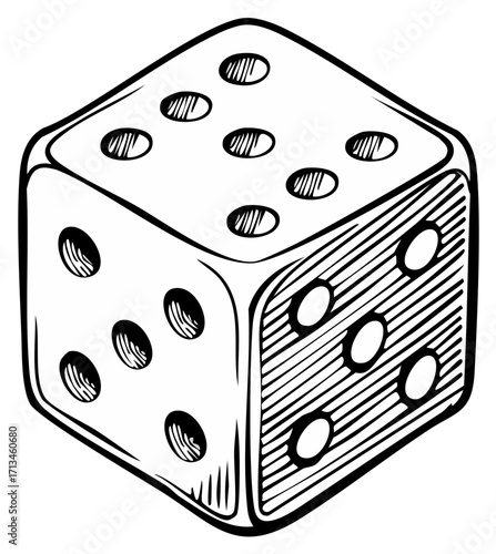 Classic six sided game dice with pips shown from the side