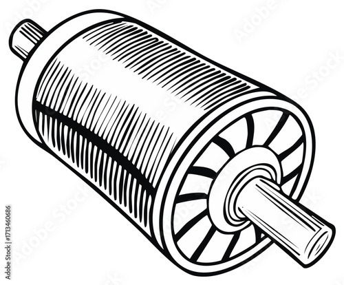 Electric Motor Rotator Schematic Technical Drawing Vintage Design Illustration