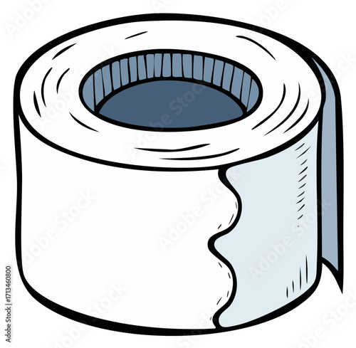 Stylized Drawing of a Roll of Toilet Paper with a Blue Core