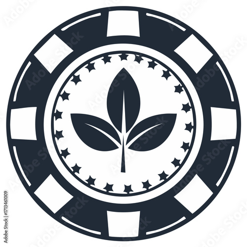 Casino chip design with a stylized plant sprout symbol and star border