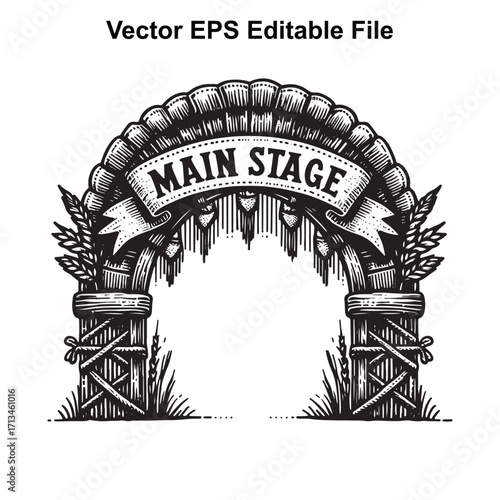 Vector art of vintage main stage archway illustration