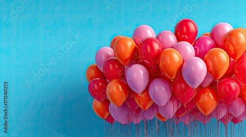Colorful balloon cloud against a light blue background