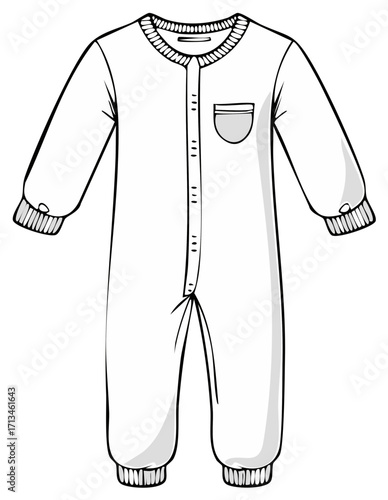 Outline of Cotton Baby Onesie with Buttons and Pocket for Pattern Design