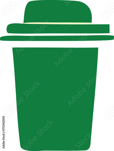Green recycling bin silhouette with lid and handle iconic symbol for eco-friendly waste management and sustainability