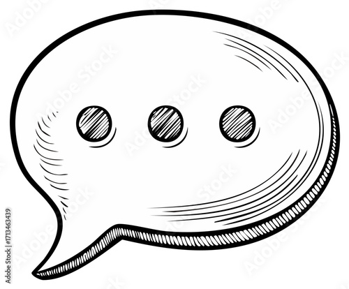 Outline style drawing of a speech bubble with an ellipsis in black and white.