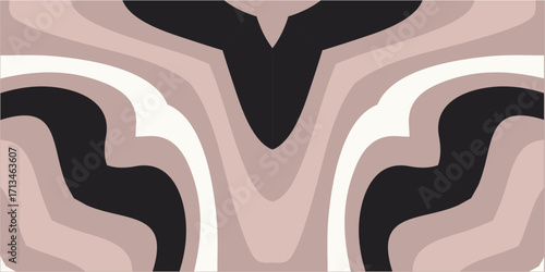 Abstract symmetrical wavy stripes in muted earthy tones with a bold central dark element.