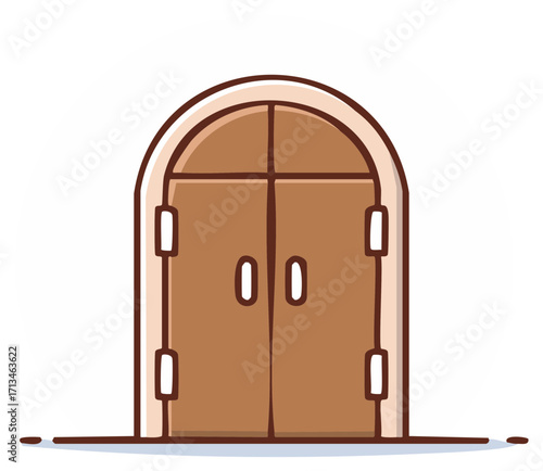 Arched double doors with simple handles and thick outline
