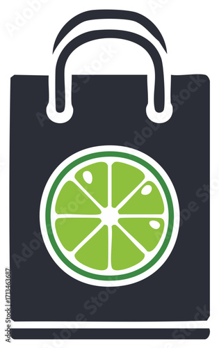 Stylized Shopping Bag with a Lime Graphic Element for Retail or Food Service Designs