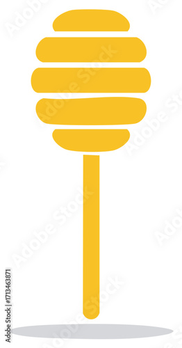 Simple yellow honey dipper stick illustration. Flat design icon for sweet food and natural beekeeping products.