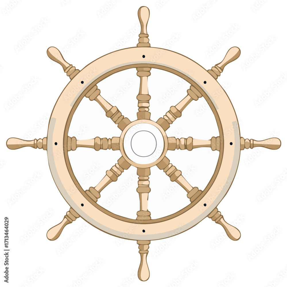 Obraz premium Classic Wooden Ship's Wheel Helm Vector Illustration for Nautical and Maritime Design