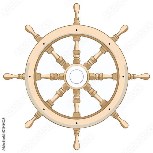 Classic Wooden Ship's Wheel Helm Vector Illustration for Nautical and Maritime Design