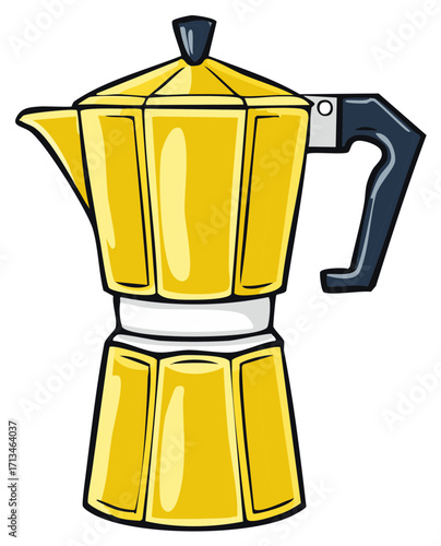 Bright Yellow Moka Pot Classic Italian Stovetop Coffee Maker Illustration