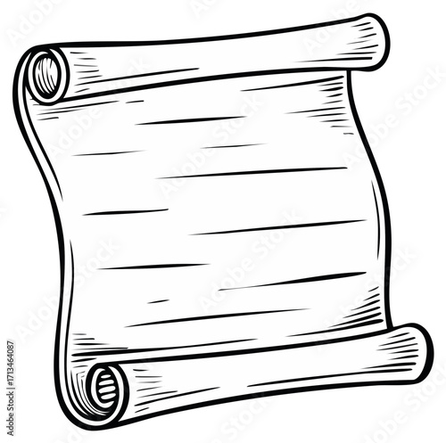 Retro scroll with horizontal lines and rolled ends, black and white illustration