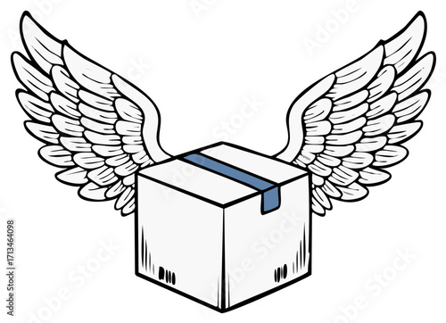 Shipping box with spread wings icon symbolizing fast delivery or logistics