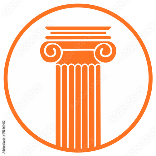 Orange Roman Ionic Column Inside a Circle Symbolizing Classic Architecture