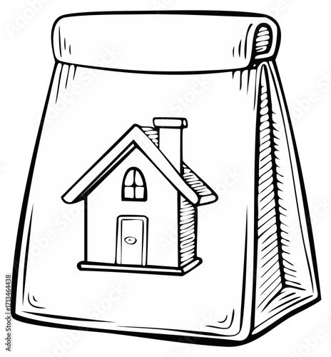 Home Illustration on a Paper Bag Hand Drawn Design