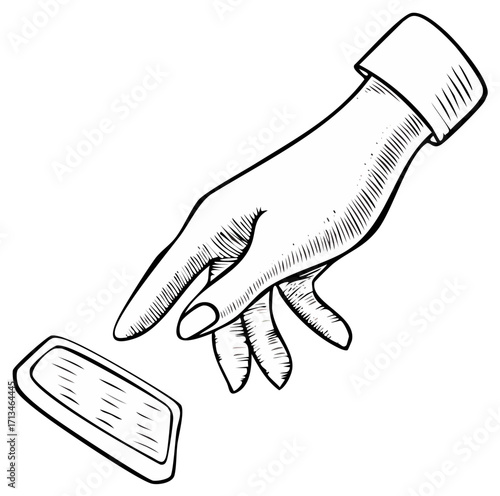 Hand reaching for an object. Vector illustration in vintage engraved style.
