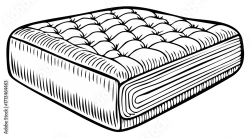 Black and White Mattress Topper Pattern Illustration of Comfortable Bedding