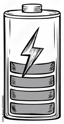 Hand Drawn Battery Showing Partial Charge Level Power Symbol Illustration Energy Technology Concept