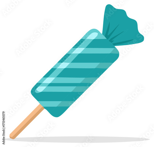 Striped teal lollipop candy on a stick sweet treat vector icon illustration