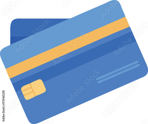 Modern blue credit card with golden stripe and chip for financial transactions vector
