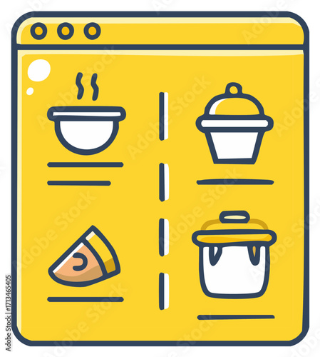 Online food ordering website icon with restaurant menu choices