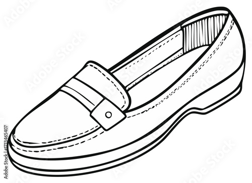 Line art illustration of a stylish loafer shoe. Simple design of a classic footwear style.