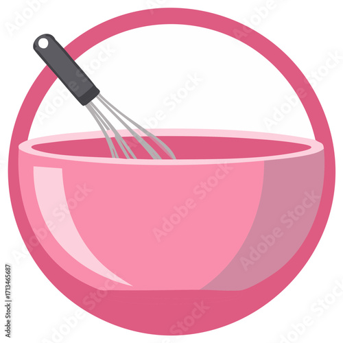 Pink Mixing Bowl with Whisk Illustration for Baking Cooking Design Element