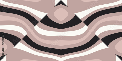A seamless abstract wavy pattern of muted neutral tones with a symmetrical design for graphic applications.