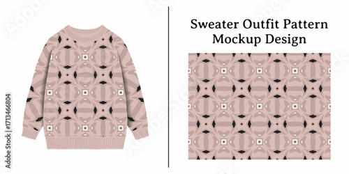 A sweater outfit pattern mockup design showcasing a geometric knitted fabric with an abstract geometric motif.