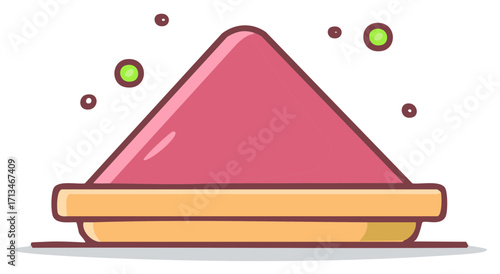 Cartoon powder pile on plate with floating elements, decorative food graphic