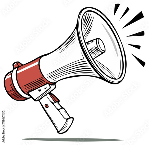 Illustration of a red and white megaphone making an announcement