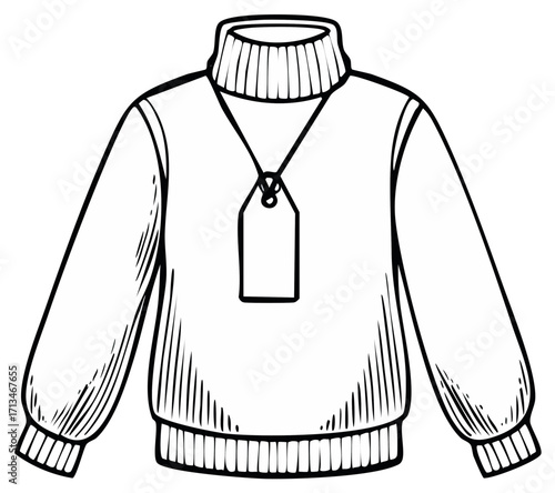 Sweater with Turtle Neck and Tag Outline Vector Illustration Clothing Apparel Design