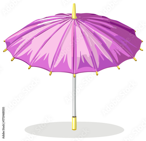 Elegant Open Purple Umbrella with Gold Accents Vector Illustration