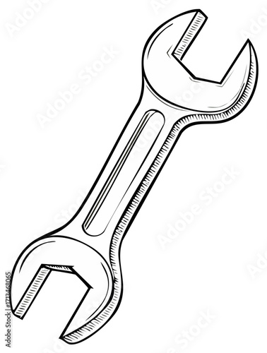 Single open end wrench with textured detail illustration