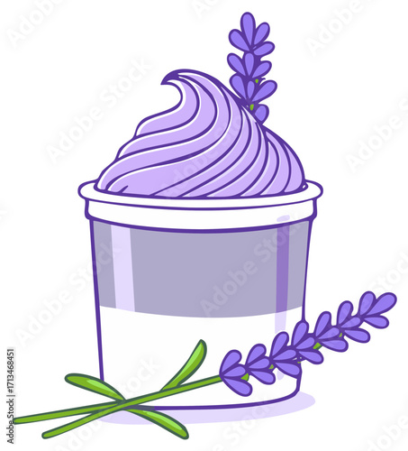 Lavender dessert in container with floral decorations illustration