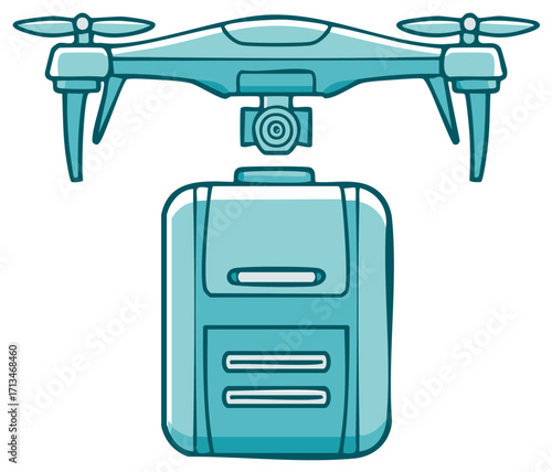 Teal Drone Delivering a Box Package Delivery Service Future Technology Aerial Delivery Concept