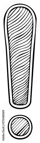 Hand-drawn black exclamation mark symbol with hatched pattern
