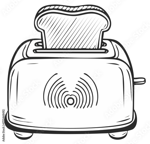 Outline Illustration of a Toaster with Toast Ready for Breakfast in a Kitchen
