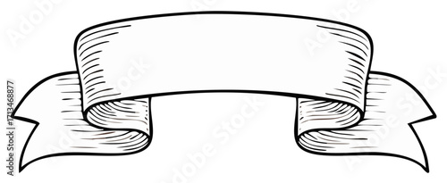 Elegant empty decorative scroll banner in vintage hand drawn sketch style