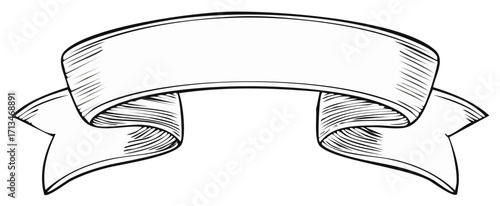 Vintage Hand Drawn Curved Blank Ribbon Banner Illustration Outline for Text or Decoration