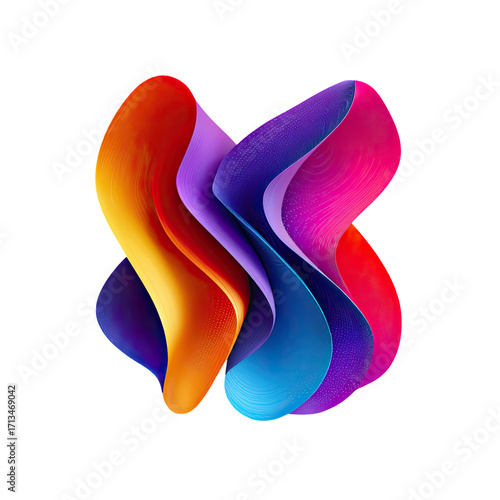 Abstract, vibrant, swirling shapes in bold, colorful layers